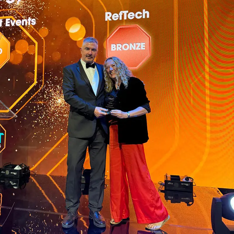 Collecting the award on stage