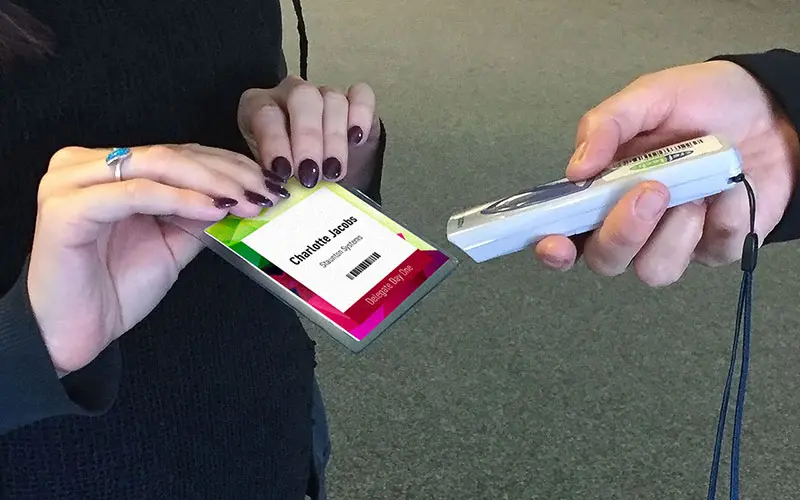 Barcode on badge being scanned