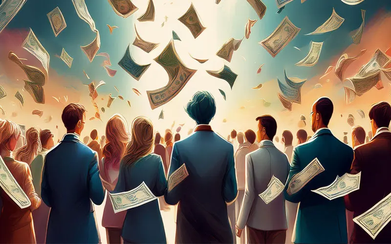 Money raining down on people