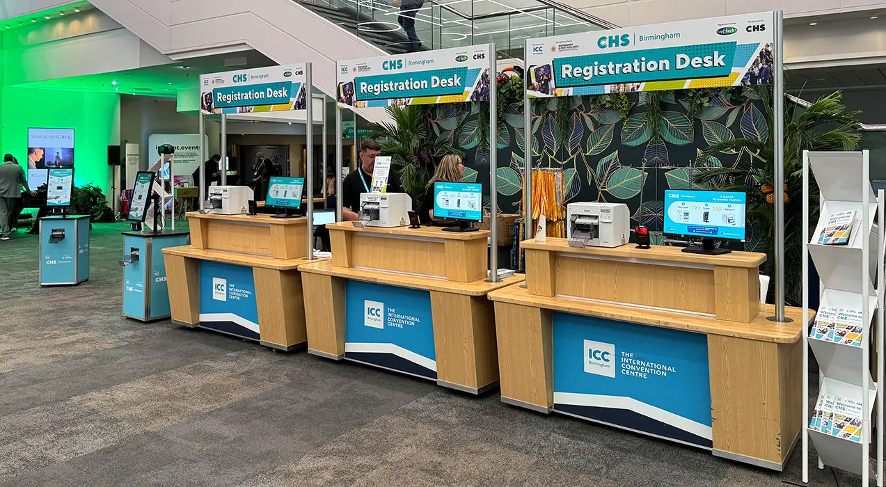 CHS Birmingham registration desks and PrintPods
