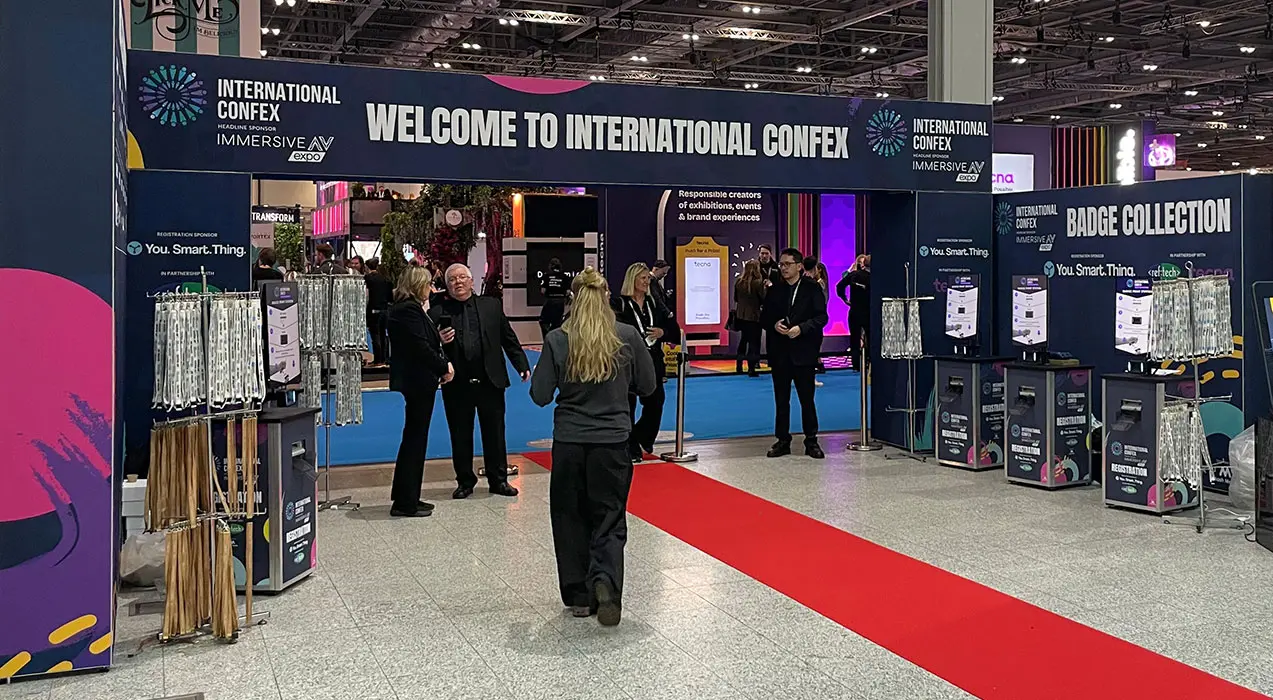 Entrance to Confex 2025 featuring RefTech PrintPods