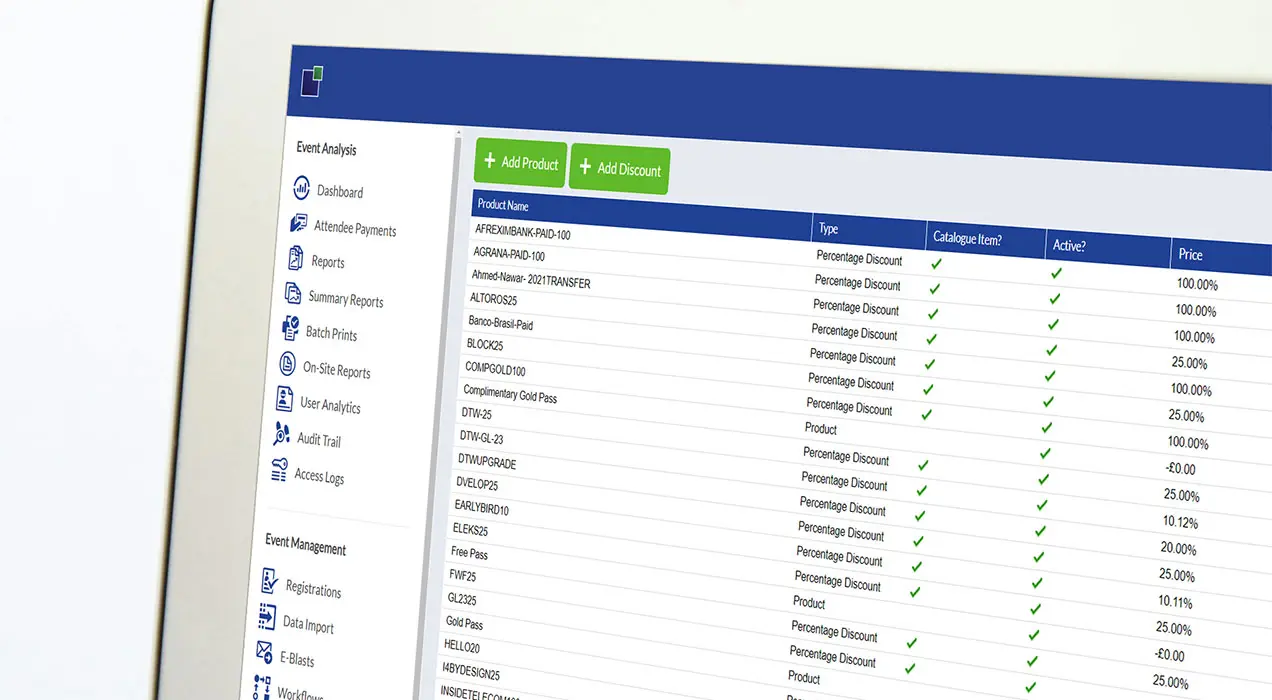 List of products for attendees to buy on EventReference