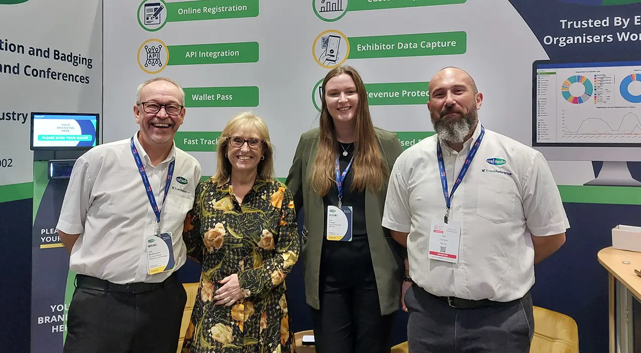 Smiling RefTech staff on RefTech exhibition stand
