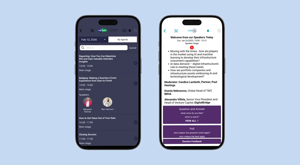 LeadReference app on mobile phone showing attendee statistics