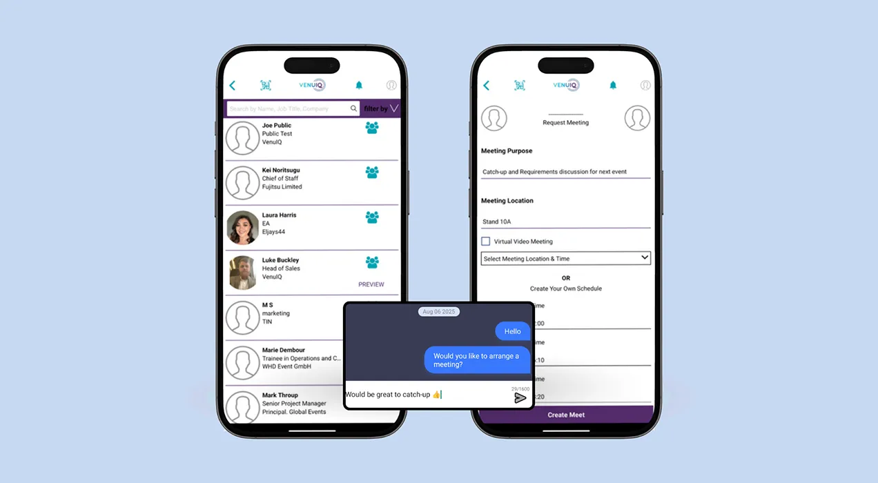 LeadReference app on mobile phone showing attendee statistics