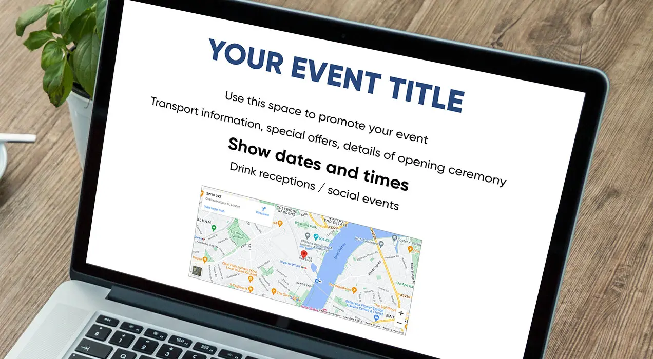 Example event web page with event information and map